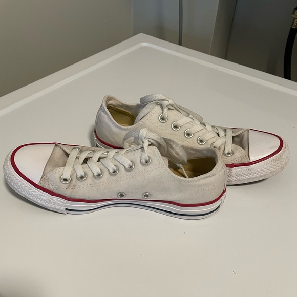 Converse Shoes - White Low-Top Canvas Sneakers with Red Trim - Women's Casual Shoes